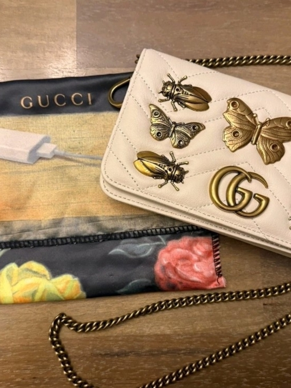 Gucci GG Marmont Cream 3 Way Mini Animalier Matelass'e Crossbody Purse - Picture 4 of 7